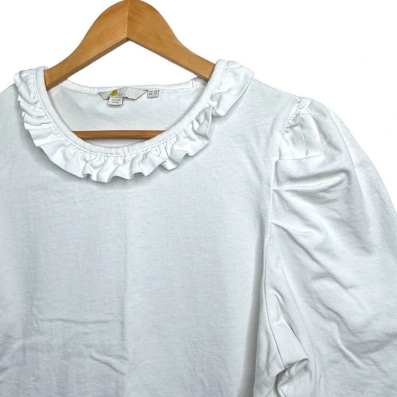 Boden White Ruffle Neck Short Sleeve Cotton Shirt. Gathered Shoulder. US 14 - Picture 5 of 7